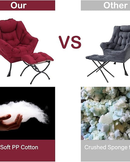 LITA Lazy Chair with Ottoman, Modern Accent Leisure Upholstered Sofa Chair, Contemporary Lounge Reading Chair with Armrests and a Side Pocket for Living Room, Bedroom & Small Space, Burgundy - LeafyLoom