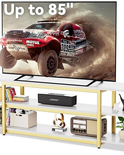 Aquzee 75in Long TV Stand for 32-85 Inch TVs, Under TV Console Table with 3-Tier Shelves, Industrial White TV Cabinet and Entertainment Center for Living Room, Bedroom, Gaming Room - LeafyLoom
