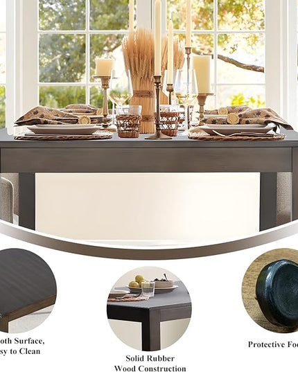 COLAMY Wood Dining Table for 4 6 People, Rectangle Wooden Kitchen Table with Square Legs, Farmhouse Dinner Table for Dining Room, Office, Brown - LeafyLoom