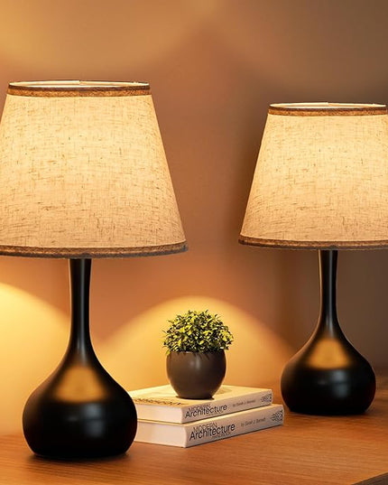 Touch Bedside Lamp Set of 2, Farmhouse 3-Way Dimmable Table Lamps for Nightstand with Fabric Shade, Desk Lamp for Reading, Bedroom, Livingroom, Office - LeafyLoom