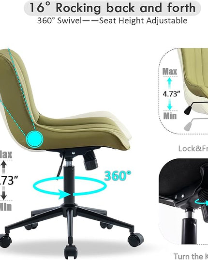 YOUNIKE Armless Office Chair Swivel Desk Chair with Wheels Upholstered Leather Task Computer Chair Adjustable Modern Rolling Gaming Chair Avocado Green Vanity Chair - LeafyLoom