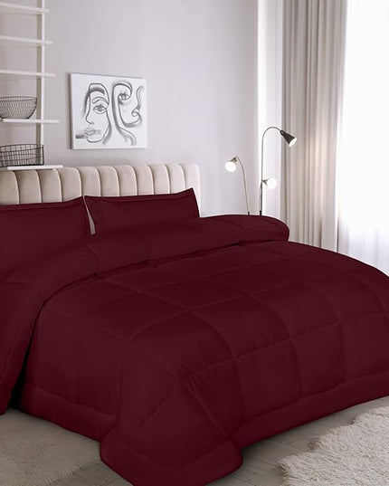 Utopia Bedding King Size Comforter Set with 2 Pillow Shams, Bedding Comforter Sets, Down Alternative Burgundy/Red Comforter, Soft and Comfortable, Machine Washable - LeafyLoom