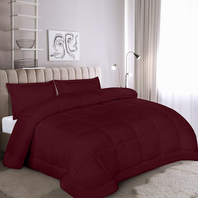 Utopia Bedding King Size Comforter Set with 2 Pillow Shams, Bedding Comforter Sets, Down Alternative Burgundy/Red Comforter, Soft and Comfortable, Machine Washable - LeafyLoom