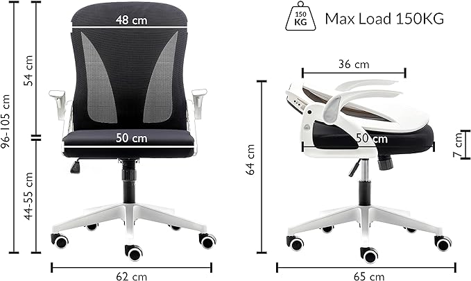 Tervo Model S | Folding Office Chair for Small Spaces | Gaming Chair for Adults & Kids | Ergonomic Mesh Computer Chair for Bedroom | Desk Chair for Home Work | (White & Black) - LeafyLoom