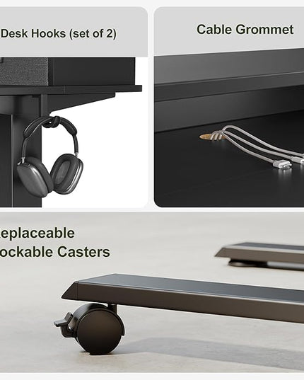 BANTI Height Adjustable Electric Standing Desk with 4 Drawers, 63 x 24 Inch Table with Storage Shelf, Sit Stand Desk, Black Top - LeafyLoom