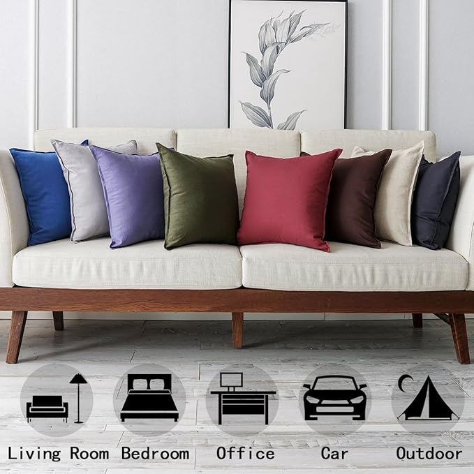 Jeanerlor Pack of 2 24 x 24 Inch Cotton Linen Soft Soild Decorative Square Throw Pillow Covers Green Cushion Case Set for Bedroom/Sofa/Car 60 x 60cm,Olive Green - LeafyLoom