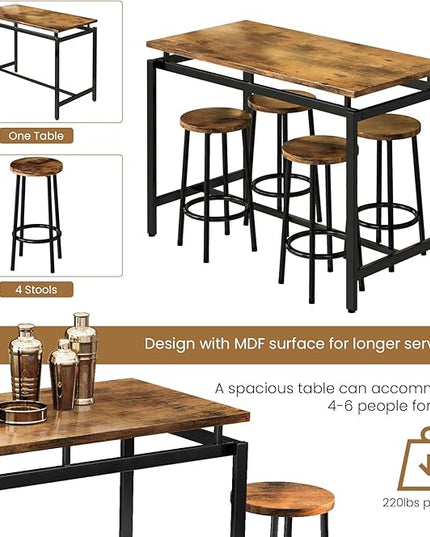 DKLGG Dinner Table Set for 4, Modern Kitchen Table and Chairs for 4 Wooden Top and Adjustable Metal Legs, Small Dining Room Table Set 5 Pieces Compact Design for Small Space - LeafyLoom