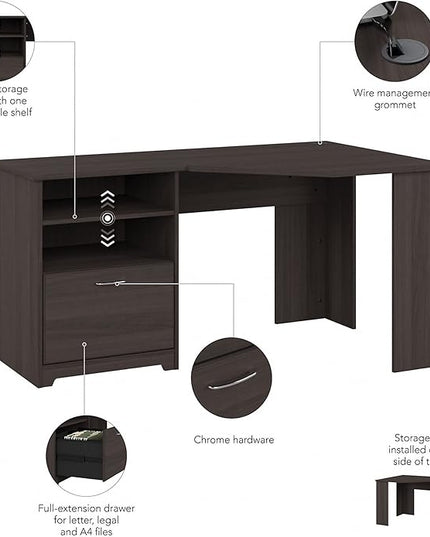 Bush Furniture Cabot Corner Desk, Heather Gray (WC31715K) - LeafyLoom