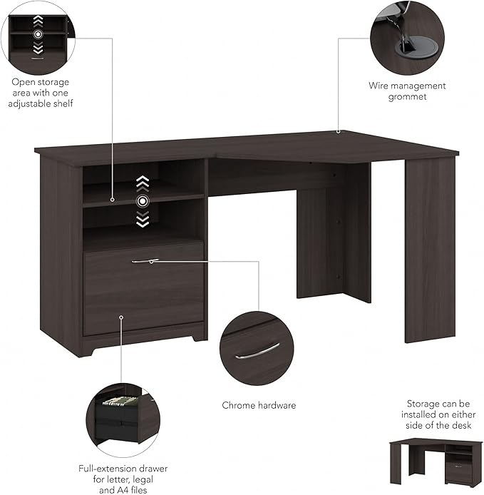 Bush Furniture Cabot Corner Desk, Heather Gray (WC31715K) - LeafyLoom
