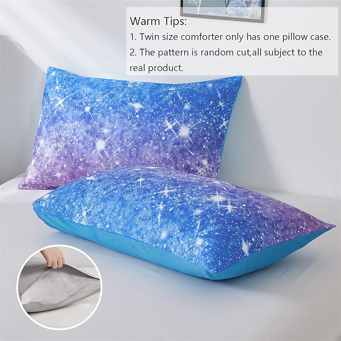 Rainbow Glitter Comforter Set Full/Queen Size for Girls, Sparkle Galaxy Twinkle StarlightTeen,3pc Aqua Blue Purple Pink Ombre Pastel Bedding with 2 Pillow Cases(Rainbow,Queen), Queen(3-Piece) - LeafyLoom