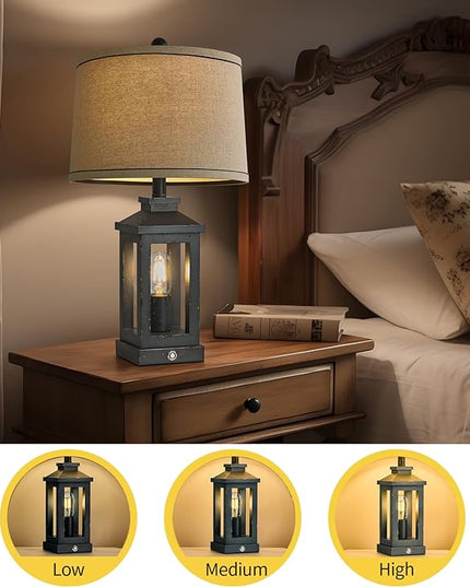 23.75" Farmhouse USB A+C Charging Ports 3-Way Dimmable Touch Control Table Lamp with Nightlight Vintage Modern Lamps for Living Room Bedroom - LeafyLoom
