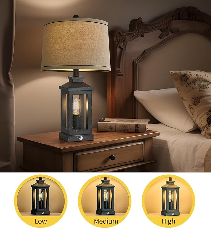 23.75" Farmhouse USB A+C Charging Ports 3-Way Dimmable Touch Control Table Lamp with Nightlight Vintage Modern Lamps for Living Room Bedroom - LeafyLoom