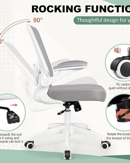 MINLOVE Office Chair Ergonomic Desk Chair with Lumbar Support and Height, Rolling Swivel Desk Chair with Wheels and Flip-up Arms, Breathable Mesh Executive Computer Chair for Home Office(Gray) - LeafyLoom