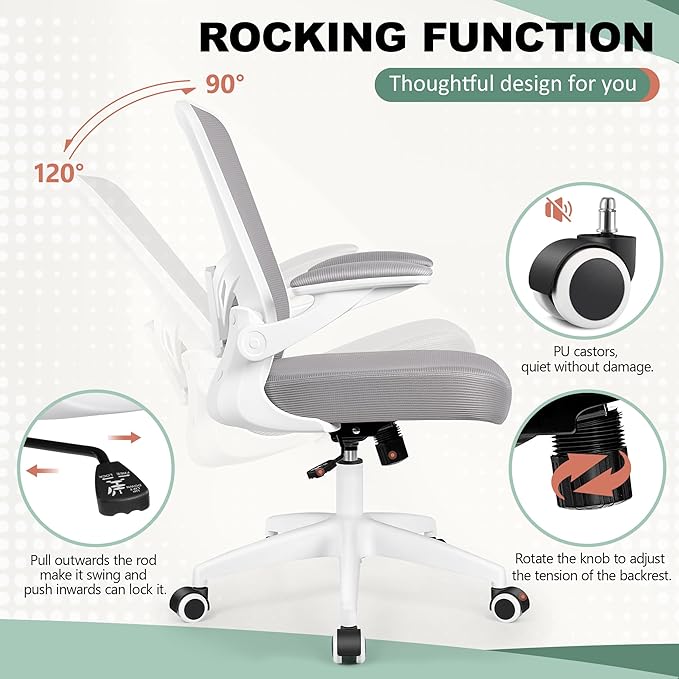 MINLOVE Office Chair Ergonomic Desk Chair with Lumbar Support and Height, Rolling Swivel Desk Chair with Wheels and Flip-up Arms, Breathable Mesh Executive Computer Chair for Home Office(Gray) - LeafyLoom