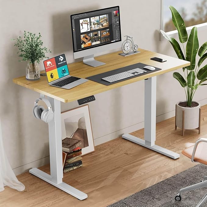 NicBex Home Office Desk 55'' x 23" Electric Height Adjustable Standing Desk Computer Desk Office Desk, Sit to Stand Ergonomic Computer Desk Adjustable Desk, Yellow - LeafyLoom