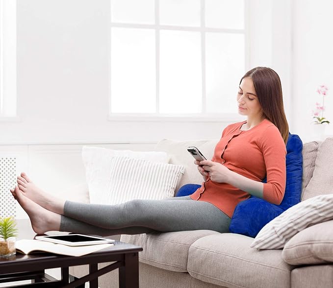 Clara Clark Reading Pillow, Standard Back Pillow for Sitting Up in Bed, Memory Foam Back Support Pillow, Reading Pillows for Sitting in Bed, Royal Blue Sit Up Pillow for Bed, Arm Pillow with Pockets - LeafyLoom