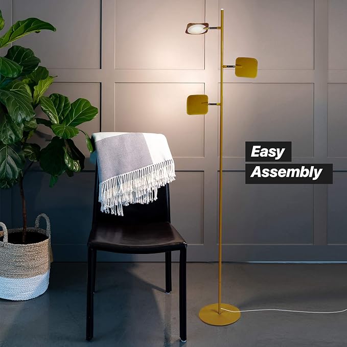 Brightech Tree Floor Lamp for Living Rooms & Offices, Dimmable Standing Lamp for Bedroom Reading, LED Spotlight Floor Lamp, Tall Lamp with Adjustable Panels for Minimal Space Use - Antique Brass - LeafyLoom
