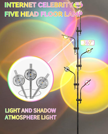 Sunset Lamp LED 5 Halo Projector Floor Lamp Corner Ambiance Indoor Decorative Lighting Live Streaming Background Light for Bedroom, Living Room Restaurant Dance Studio -Tiktok Live Streaming Light - LeafyLoom