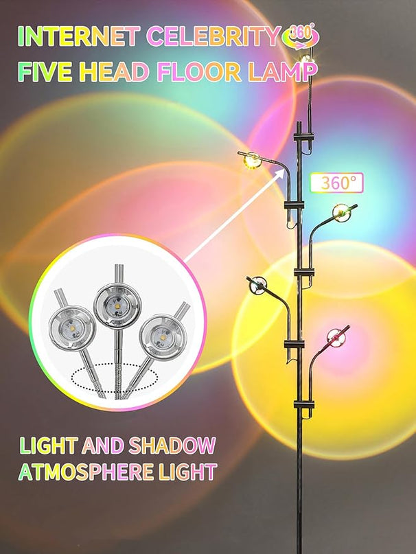 Sunset Lamp LED 5 Halo Projector Floor Lamp Corner Ambiance Indoor Decorative Lighting Live Streaming Background Light for Bedroom, Living Room Restaurant Dance Studio -Tiktok Live Streaming Light - LeafyLoom