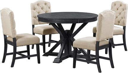 RITSU 5-Piece Retro Style Dinette Sets with Round Extendable Kitchen Dining Table, 4 Upholstered Chairs, for Diningroom Living Room, Easy to Assemble, Espresso 5 - LeafyLoom