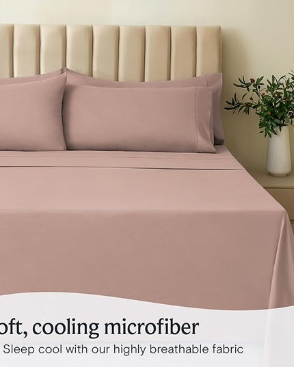 LuxClub Twin Sheets - Soft Twin Bed Sheets for Boys and Girls, 4 PC Deep Pockets 18" Eco Friendly Wrinkle Free Kids Fitted Sheets Machine Washable Hotel Bedding Silky Soft- Pearl Pink Twin - LeafyLoom