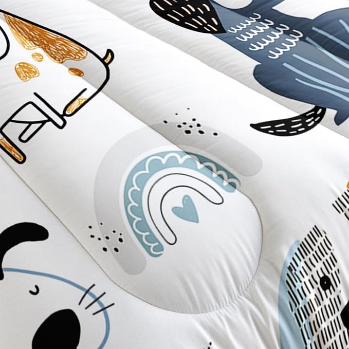 Datura home Kawaii Dogs Comforter Set Cute Dogs and Rainbow Printed Quilt Bedding Set with 1 Comforter and 2 Pillowcases for Boys and Girls Bedroom All Season(Dogs Full) - LeafyLoom
