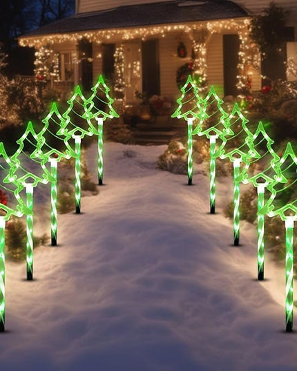 Solar Christmas Pathway Lights Outdoor Decorations, 8 Modes Xmas Tree Candy Lights Waterproof Led Garden Stake Lights for Walkway Yard Lawn Porch Holiday Decor 5-Pack (Green Xmas Tree Lights) BRIGHTDECK