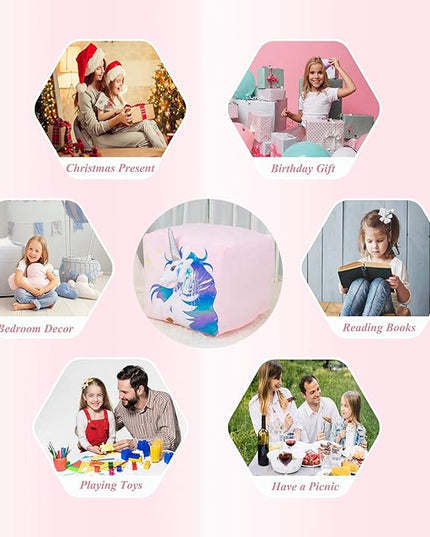 Kids Unicorn Bean Bag Chairs for Organizing Stuffed Animals, Girls Room Decorations Chair, Velvet Fabric Super Soft Large Size Cover Only - LeafyLoom