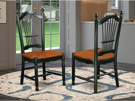 East West Furniture DOC-BCH-W Dover Dining Chairs - Slat Back Wood Seat Kitchen Chairs, Set of 2, Black & Cherry - LeafyLoom