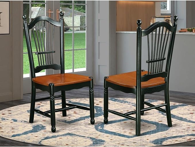 East West Furniture DOC-BCH-W Dover Dining Chairs - Slat Back Wood Seat Kitchen Chairs, Set of 2, Black & Cherry - LeafyLoom