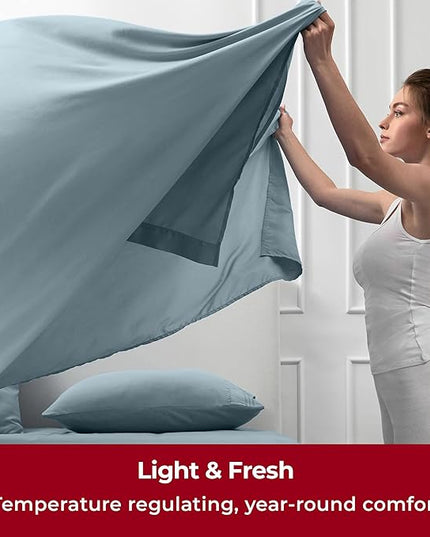 Mellanni King Sheets Set - 6 PC Iconic Collection Bedding Sheets & Pillowcases - Hotel Luxury, Ultra Soft, Cooling Bed Sheets - Deep Pocket up to 16 inch - 6 PC (King, Spa Blue w/Extra Pillow Cases) - LeafyLoom