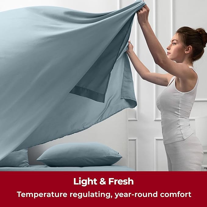 Mellanni King Sheets Set - 6 PC Iconic Collection Bedding Sheets & Pillowcases - Hotel Luxury, Ultra Soft, Cooling Bed Sheets - Deep Pocket up to 16 inch - 6 PC (King, Spa Blue w/Extra Pillow Cases) - LeafyLoom