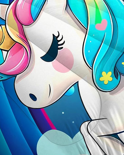 Unicorn Bedding Twin for Girls Rainbow Comforter Set for Kids Children Boys Teens Cartoon Unicorn Colorful Starry Blue Glitter Quilt 1 Comforter + 1 Pillow Case - LeafyLoom