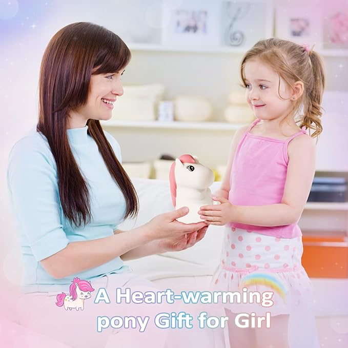 FULLOSUN Cute Pony Kids Night Light, Horse Gifts for Girl, Kawaii Pony Lamp Funny Valentines Birthday Gifts for Women Teenage Girls Boy Toddler - Portable Squishy Battery Operated - LeafyLoom