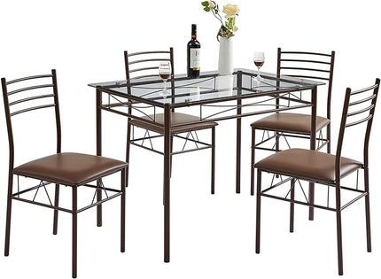 VECELO Kitchen Dining Room Table and Chairs [4 Placemats Included] 5-Piece Dinette Sets, Space Saving (Brown), 43.3" - LeafyLoom