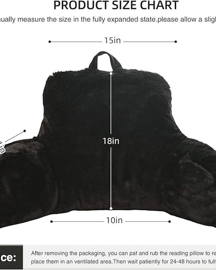 Aimuan Reading Pillow Bed Rest Pillow with Arms Rabbit Fur Cushion for Adults Teens Incline Rest Sitting up & Sleeping Snoring Pillow with Pregnancy Lumbar Back Support (Standard, Black) - LeafyLoom
