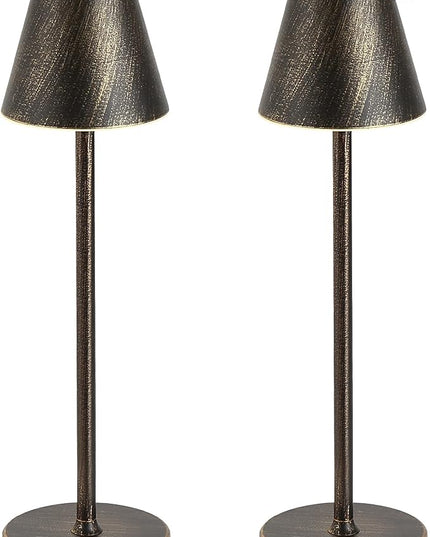 2 Pack LED CordlessTable Lamp,4000mAh Rechargeable Battery Desk lamp,3 Level Brightness Night Light, Metal Shell,Simple Design, for Couple Dinner/Coffee Table/Restaurant/Bedroom(Vintage Copper 2pack) - LeafyLoom