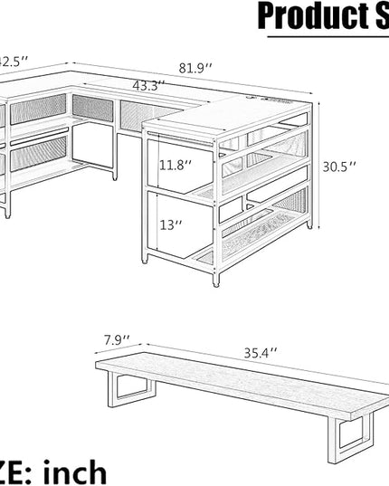 NicBex Laik-DW-00008-DX Desks, 82" W x 43" D x 35" H, Brown - LeafyLoom