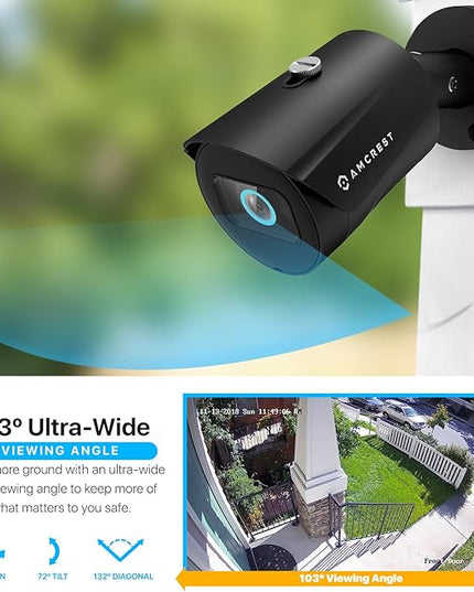 Amcrest UltraHD 5MP Outdoor POE Camera 2592 x 1944p Bullet IP Security Camera, Outdoor IP67 Waterproof, 103° Viewing Angle, 2.8mm Lens, 98.4ft Night Vision, 5-Megapixel, IP5M-B1186EB-28MM (Black) Amcrest