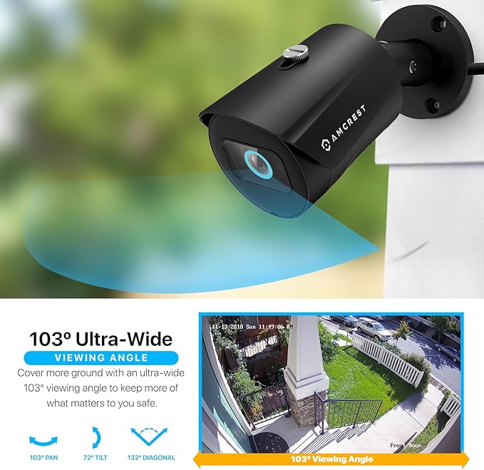 Amcrest UltraHD 5MP Outdoor POE Camera 2592 x 1944p Bullet IP Security Camera, Outdoor IP67 Waterproof, 103° Viewing Angle, 2.8mm Lens, 98.4ft Night Vision, 5-Megapixel, IP5M-B1186EB-28MM (Black) Amcrest