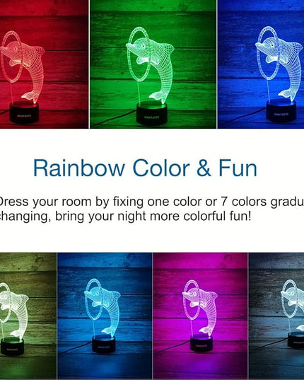Dolphin 3D Lamp Gifts for Boys Girls Room, Night Light Toys Bedside Decor Gifts for Kids Baby, 7 Colors Changing Nightlight with Smart Control - LeafyLoom