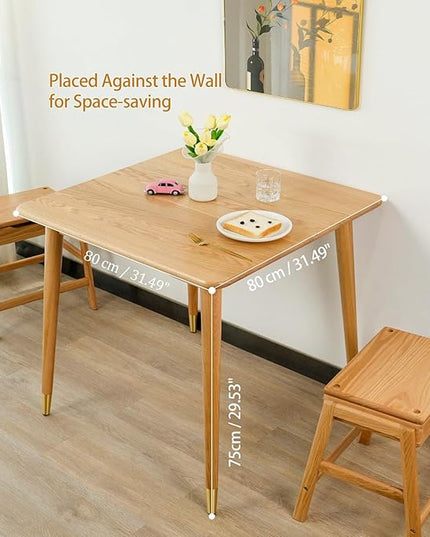 Dining Table, Solid Wood Square Dining Table for Small Space with Copper Decor, Mid Century Kitchen Tables for Island, Modern Oak Wooden Tables, 31.5”D x 31.5" W x 29.5" H (Natural Table Only) - LeafyLoom