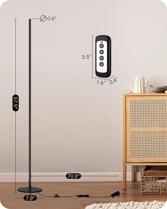 EDISHINE LED Corner Floor Lamp with Remote, 57.5" Minimalist Dimmable Mood Lighting, Standing Tall Pole Lamp for Living Room, Bedroom, Home Office, 3000K Warm White Light (Black) - LeafyLoom