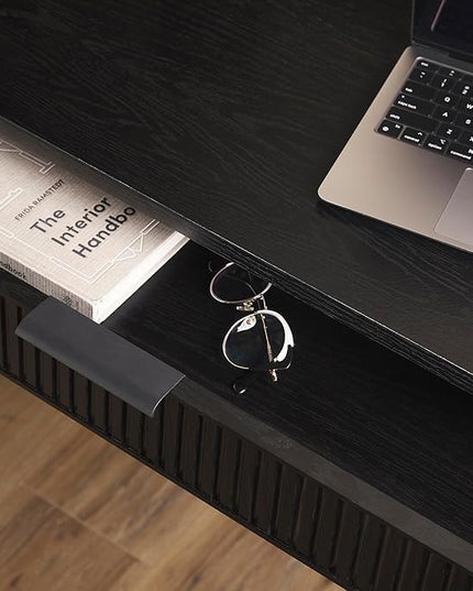 Walker Edison Office Writing and Computer Desk Spacious Desktop, Complementary in Living Spaces, 38 Inch, Reeded Black - LeafyLoom