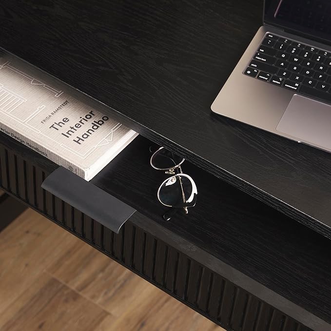 Walker Edison Office Writing and Computer Desk Spacious Desktop, Complementary in Living Spaces, 38 Inch, Reeded Black - LeafyLoom