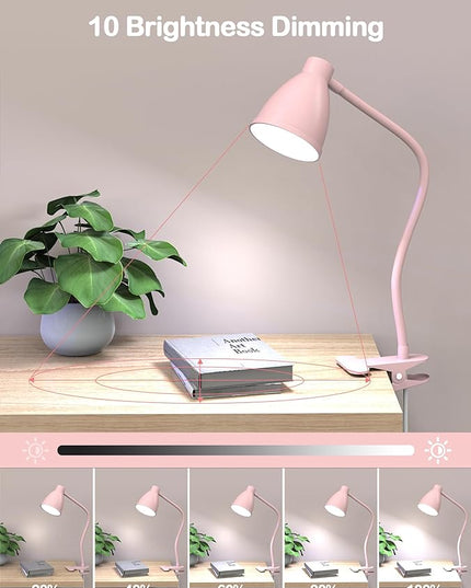 BOHON Cute Desk Lamp with Clamp 10W 38 LED Clip on Light, 3 Color 10 Brightness Auto Off Timer Flexible Gooseneck Pink Lamp Kawaii Accessories Desk Lights for Office Home Bed Bedside Reading, Pink - LeafyLoom