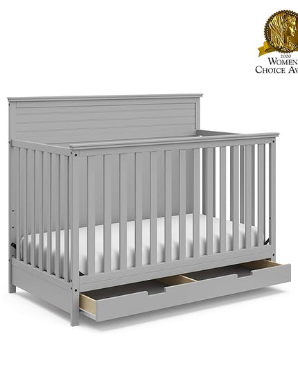 STORKCRAFT Homestead 5-in-1 Convertible Crib with Drawer (Pebble Gray) – GREENGUARD Gold Certified, Crib with Drawer Combo, includes Nursery Storage Drawer, Converts to Toddler Bed and Full-Size Bed - LeafyLoom