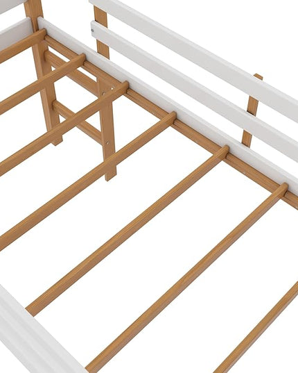 DHP Milton Junior Twin Size Wooden Loft Bed for Kids, Natural - LeafyLoom