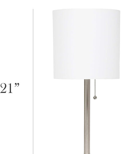 Simple Designs LT1076-BNW Tapered Fabric Drum Shade Table Lamp, Brushed Nickel and White - LeafyLoom