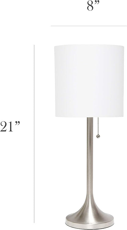 Simple Designs LT1076-BNW Tapered Fabric Drum Shade Table Lamp, Brushed Nickel and White - LeafyLoom